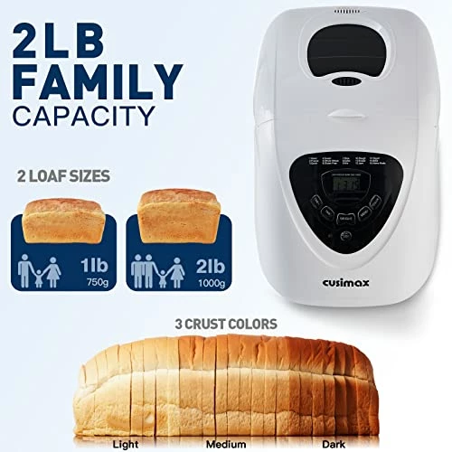 Buy 😉 CUSIMAX Bread Machine, 2 LB Loaf Breadmaker, 15-in-1 Bread Maker Machine For Gluten Free Bread, 650 W Automatic Bread Making Machine With Nonstick Pan, 15H Delay Timer Settings, 1H Keep Warm, White 🤩 - Image 4