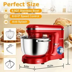 Promo 💯 AUMATE Stand Mixer,6.5 Quart Electric Mixer,660W 6-Speed Tilt-Head Kitchen Food Mixer With Dough Hook,Wire Whip & Beater(6.5QT,Red) 🔔