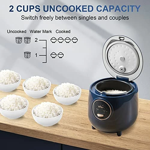 Budget π€© Bar BEAR Rice Cooker 2 Cups Uncooked(4Cups Cooked), Small Rice Cooker Steamer With Removable Nonstick Pot, One Touch&Keep Warm Function, Mini Rice Cooker For Soup Stew Grain Oatmeal Veggie, Blue π - Image 3