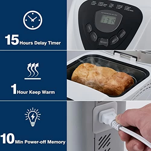 Buy 😉 CUSIMAX Bread Machine, 2 LB Loaf Breadmaker, 15-in-1 Bread Maker Machine For Gluten Free Bread, 650 W Automatic Bread Making Machine With Nonstick Pan, 15H Delay Timer Settings, 1H Keep Warm, White 🤩 - Image 2