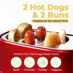 Best Sale โ๏ธ Nostalgia 2 Slot Hot ๐ Dog And Bun Toaster With Mini Tongs, Retro Hot ๐ Dog Toaster, Hot ๐ Dog Cooker That Works With Chicken, Turkey, Veggie Links, Sausages And Brats, Retro Red โ