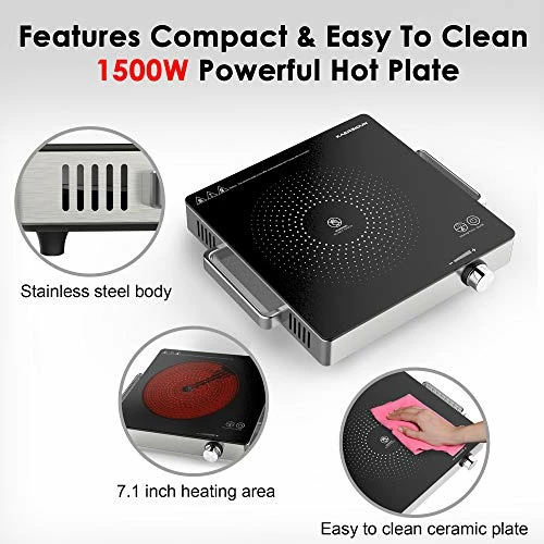 Best reviews of π KAERSIDUN Hot Plate Electric Single Burner 1500W Portable Burner For Cooking With Adjustable Temperature & Stay Cool Handles, Non-Slip Rubber Feet, Stainless Steel Easy To Clean, Compatible For All Cookwares (Grey) π - Image 4