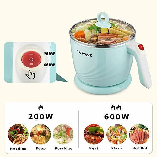 Outlet β Topwit Electric Hot Pot Mini, Electric Cooker, Noodles Cooker, Electric Kettle With Multi-Function For Steam, Egg, Soup And Stew With Over-Heating & Boil Dry Protection, Dual Power, 1.2L, Green π― - Image 3