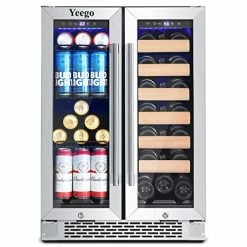 Cheapest 😍 Yeego 24 Inch Wine And Beverage Refrigerator, Hold 60 Cans And 20 Bottles Dual Zone Wine Beer Fridge Cooler With Stainless Steel French Door Digital Temperature Control And Key Lock Quiet Operation 🛒