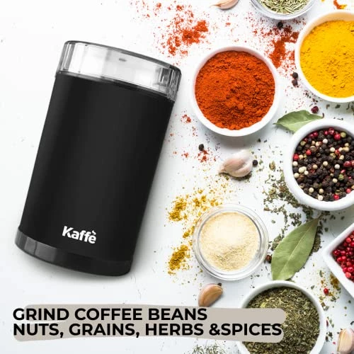 Top 10 🔥 Kaffè Kaffe Coffee Grinder Electric - Spice Grinder W/ Cleaning Brush, Easy On/Off - Perfect For Espresso, Herbs, Spices, Nuts, Grain - 3.5oz / 14 Cup. Black 🔥 - Image 2