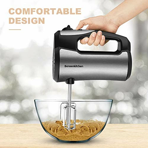 Outlet ❤️ Electric Hand Mixer, Bonsenkitchen Powerful Handheld Mixer With 5-Speed 300W Turbo Heavy Duty Motor, Storage Base Lightweight 4 Stainless Steel Accessories For Whipping Cream, Flour, Food Beater 😀 - Image 4