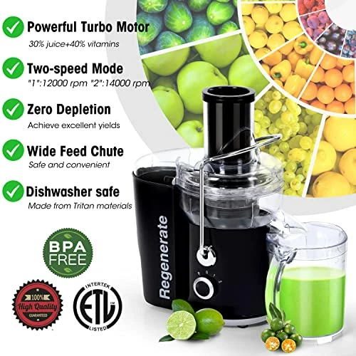 Buy ๐ 600W 3 Speeds Juicer Machines Vegetable And Fruit, Regenerate Centrifugal Juice Extractor With Big Mouth 3โ Feed Chute, Easy To Clean, BPA-Free Compact Centrifugal Juice Maker, Black โค๏ธ - Image 2