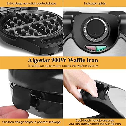 Coupon 🤩 Belgian Waffle Maker, 8 Inch Flip Waffle Irons With Non-Stick Surfaces, 900W Waffle Makers With Temperature Control, 4 Slice, Black, ETL Certificated ❤️ - Image 3