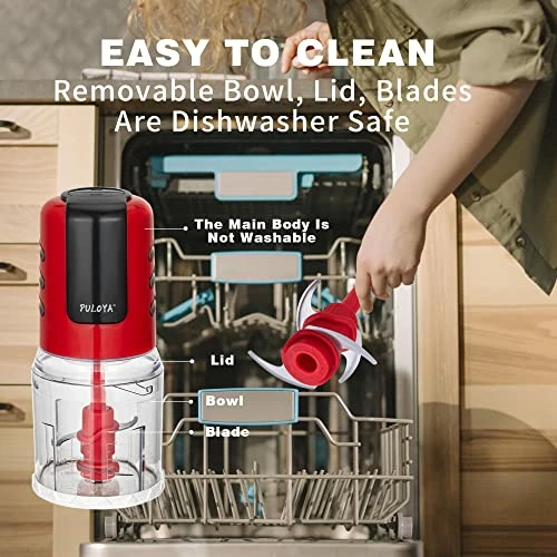 Best deal ๐งจ PULOYA Mini Food Processor 2-Cup Small Electric Food Chopper For Vegetables, Meat, Onion, Garlic, Fruits And Nuts, 2 Speed Plus Pulse, 400-Watt, Red ๐ฅฐ - Image 4