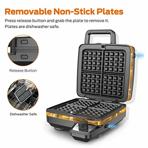 Top 10 ๐ Elechomes Waffle Maker With Removable Plates, 4-Slice Belgian Waffle Iron, Anti-Overflow Nonstick Grids, Browning Control, Indicator Light, Compact Design, Recipes Included, Stainless St ๐ฅ - Image 3