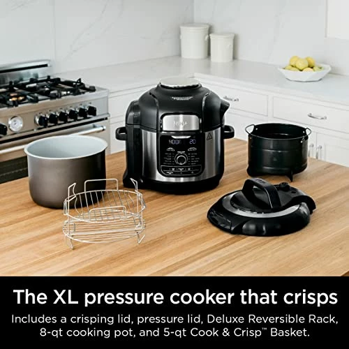 Discount 🥰 Ninja FD401 Foodi 12-in-1 Deluxe XL 8 Qt. Pressure Cooker & Air Fryer That Steams, Slow Cooks, Sears, Sautés, Dehydrates & More, With 5 Qt. Crisper Basket, Deluxe Reversible Rack & Recipe Book, Silver 🔔 - Image 2