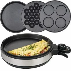 Flash Sale 🔔 Multi Baker Deluxe- Electric Appliance With Temperature Control, 3 Interchangeable Skillets For Grilling, Baking Or Dessert Making- Grilled Cheese, Omelets, Personal Pizza, Takoyaki, Sandwiches, Cake Pops & More, Great Gift 💯
