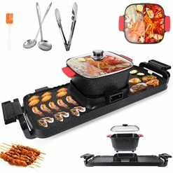 New 👍 Adasea Barbecue Hot Pot 2 In 1, Indoor Korean BBQ, Dual Control Shabu Shabu, Hot Pot With Grill, Multifunction Smoke Free Stove Portable With Free Spoons, Brushes, Pliers, Strainer Scoops 110v 😍