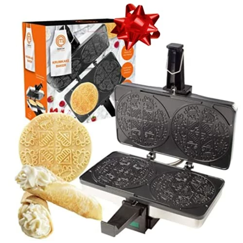Cheapest โ๏ธ SCS Direct MasterChef Krumkake Baker- Make 2 Homemade Pizzelle Like Cookies, Great For Cannoli Filling & Waffle Cones, Fun Nonstick Electric Iron Press Kitchen Appliance - Holiday Baking Treats, ๐ Christmas Gif ๐ฏ
