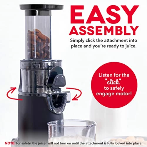 Discount ๐ DASH Deluxe Compact Masticating Slow Juicer, Easy To Clean Cold Press Juicer With Brush, Pulp Measuring Cup, Frozen Attachment And Juice Recipe Guide - Black ๐ - Image 3