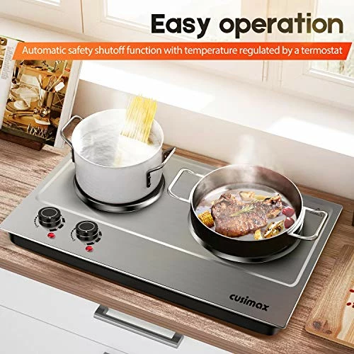 Best reviews of ๐งจ CUSIMAX Double Hot Plate For Cooking, 1800W Portable Electric Double Burners Countertop Burner Cast Iron Hot Plates Cooktop, Stainless Steel Silver Easy To Clean ๐คฉ - Image 3