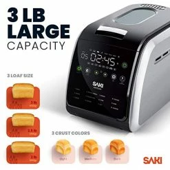 Best Sale ⭐ SAKI 3 LB Large Bread Maker Machine, 12-in-1 Programmable Large Bread Machine, With Nonstick Ceramic Bread Pan & Large Digital Touch Panel, 3 Loaf Sizes With 3 Crust Colors Options, Keep Warm Mode 😍