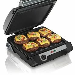 Hot Sale 🌟 Hamilton Beach 4-in-1 Indoor Grill & Electric Griddle Combo With Bacon Cooker, Opens Flat To Double Cooking Surface, Removable Nonstick Plates, Black & Silver (25601) ✨