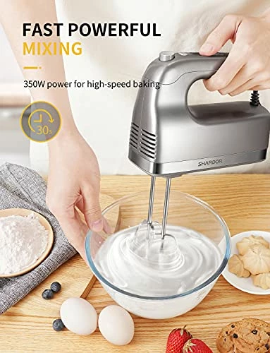 Buy โญ SHARDOR Hand Mixer, 350W Handheld Mixer With Storage Case 5-Speed Plus Turbo Hand Mixer Electric With 5 Stainless Steel Attachments(2 Beaters, 2 Dough Hooks And 1 Whisk), Silver Black Stand Mixer ๐