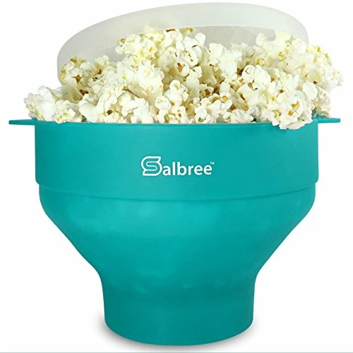 Cheapest 🎁 Original Salbree Microwave Popcorn Popper, Silicone Popcorn Maker, Collapsible Bowl - The Most Colors Available (Aqua) 🔥
