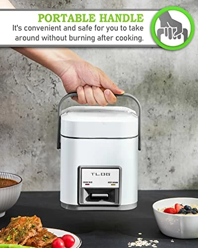 Best deal 😍 TLOG Mini Rice Cooker 2.5-Cup Uncooked(5-Cup Cooked), Healthy Ceramic 🧥 Coating 1.2L Small Rice Cooker For 1-3 People, Portable Travel Rice Cooker With Steam Tray, Rice Maker For Grains, White Rice, Oatmeal, Veggies Grey 😀 - Image 2