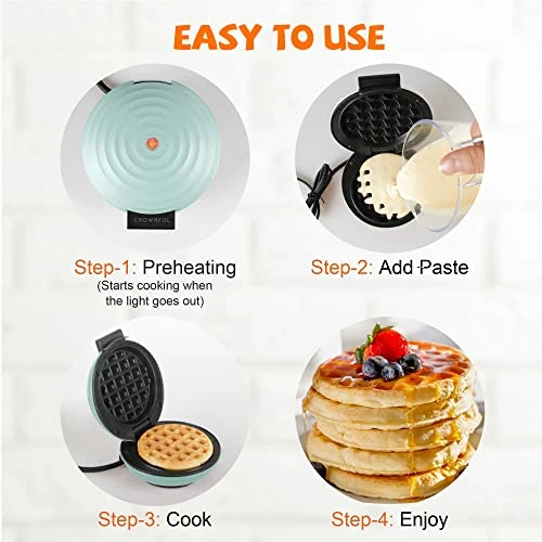 Deals โ CROWNFUL Mini Waffle Maker Machine, 4 Inch Chaffle Maker With Compact Design, Easy To Clean, Non-Stick Surface, Recipe Guide Included, Perfect For Breakfast, Dessert, Sandwich, Or Other Snacks, Aqua Red ๐ฅฐ - Image 5