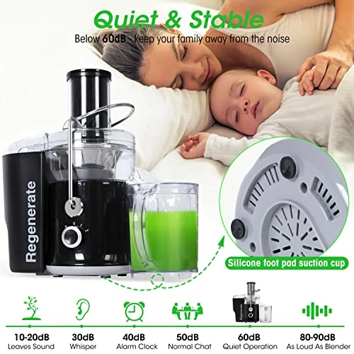 Buy ๐ 600W 3 Speeds Juicer Machines Vegetable And Fruit, Regenerate Centrifugal Juice Extractor With Big Mouth 3โ Feed Chute, Easy To Clean, BPA-Free Compact Centrifugal Juice Maker, Black โค๏ธ - Image 4