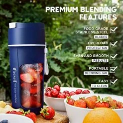 Brand new ❤️ Elechelf Portable Blender, Mini Blender For Shakes And Smoothies, Personal Blender USB Rechargeable, Fresh Juice Blender With 8 Blades, 12oz Handheld Blender For Kichen Ice (Blue) ❤️