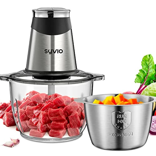 Budget โ๏ธ Syvio Food Processors With 2 Bowls, Meat Grinder 4 Bi-Level Blades, Mini Electric Food Chopper 400W, For Baby Food, Meat, Onion, Vegetables, 2 Speed, 8 Cup And 5 Cup โ