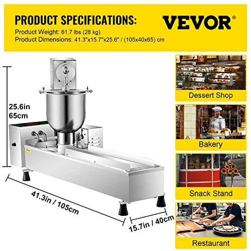 Cheap โ๏ธ VEVOR 110V Commercial Automatic Donut Making Machine, Single Row Auto Doughnut Maker, 7L Hopper Donut Maker With 3 Sizes Molds, Doughnut Fryer, 304 Stainless Steel Auto Donut ๐ - Image 4