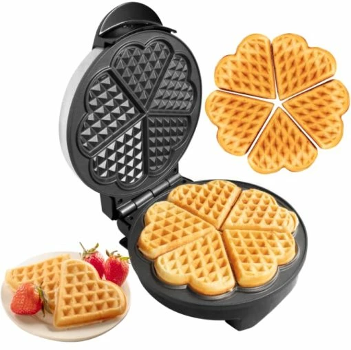 Coupon 😀 CucinaPro Heart Waffle Maker - Makes 5 Heart-Shaped Waffles - Non-Stick Baker For Easy Cleanup, Electric Waffler Griddle Iron With Adjustable Browning Control - Unique Breakfast For Loved Ones, Holiday Gift ⌛