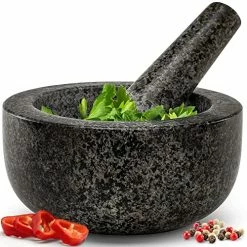 Brand new 💯 Priority Chef Heavy Duty Large Mortar And Pestle Set, Hand Carved From Natural Granite, Make Fresh Guacamole, Salsa, Pesto, Stone Grinder Bowl, Herb Crusher, Spice Grinder, 6.3 Inch Size, Black ⌛