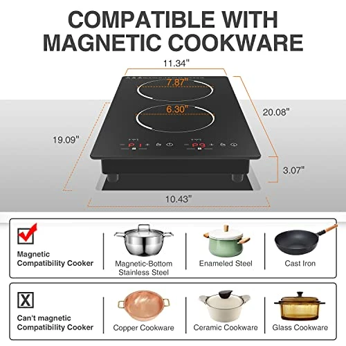 Cheapest 😍 GIHETKUT Double Induction Cooktop, Portable Induction Cooker With 2 Burner Independent Control, Ultrathin Body, 9 Temperature, 2300W-Multiple Power Levels, 2 Hour Timer, Safety Lock ❤️ - Image 3