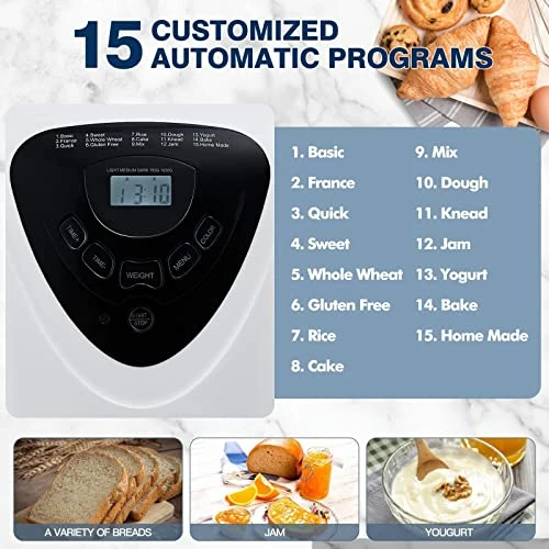 Buy 😉 CUSIMAX Bread Machine, 2 LB Loaf Breadmaker, 15-in-1 Bread Maker Machine For Gluten Free Bread, 650 W Automatic Bread Making Machine With Nonstick Pan, 15H Delay Timer Settings, 1H Keep Warm, White 🤩