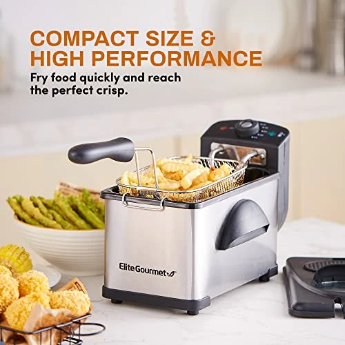 Cheap โญ Elite Gourmet EDF2100 Electric Immersion Deep Fryer Removable Basket Adjustable Temperature, Lid With Viewing Window And Odor Free Filter, 2 Quart / 8.2 Cup ๐ - Image 2