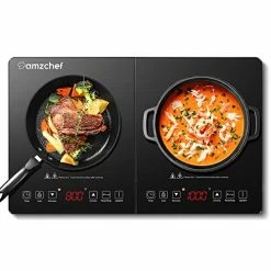Buy 🔥 Electric Cooktop AMZCHEF Double Induction Cooker With 2 Burners, Ultra-thin Body, Independent Control,10 Temperature Levels, Multiple Power Levels, 1800W, 3-hour Timer,Safety Lock,Fashion Design Silver 🥰