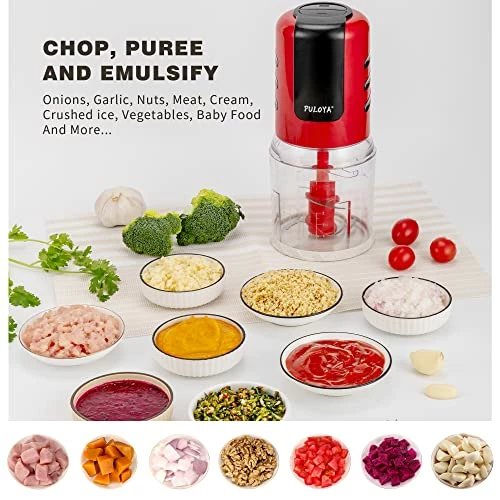 Best deal ๐งจ PULOYA Mini Food Processor 2-Cup Small Electric Food Chopper For Vegetables, Meat, Onion, Garlic, Fruits And Nuts, 2 Speed Plus Pulse, 400-Watt, Red ๐ฅฐ - Image 2