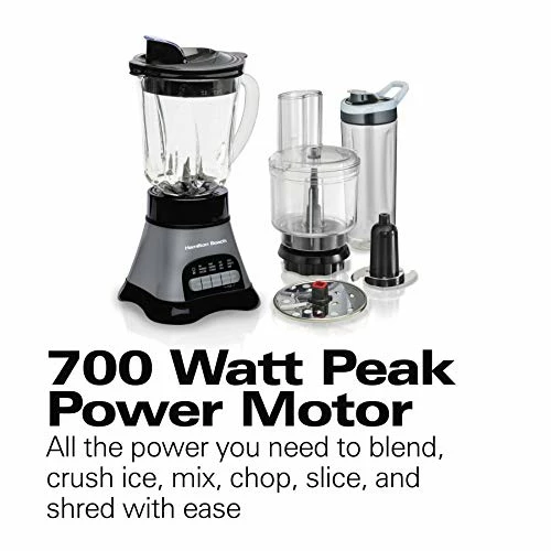 Buy 🛒 Hamilton Beach Blender And Food Processor Combo, Portable Blend-In Travel Cup, Shakes And Smoothies, 40oz Jar & 3-Cup Vegetable Chopper, Grey & Black (58163) 🌟 - Image 2