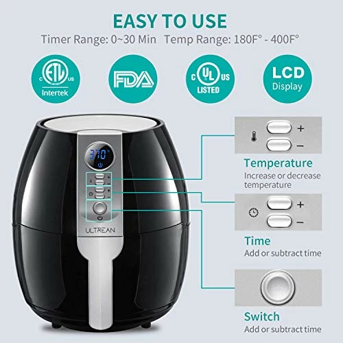 Best Pirce π Ultrean Air Fryer, 4.2 Quart (4 Liter) Electric Hot Airfryer Oven Oilless Cooker With LCD Digital Screen And Nonstick Frying Pot, UL Certified, 1-Year Warranty, 1500W (Black) π - Image 2