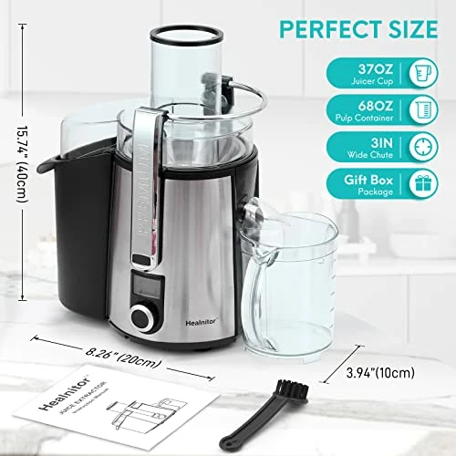 Best reviews of π― 1000W 5-SPEED LCD Screen Centrifugal Juicer Machines Vegetable And Fruit, Healnitor Juice Extractor With Big Adjustable 3" Big Mouth, Easy Clean, BPA-Free, High Juice Yield, Silv π - Image 6
