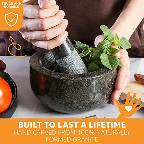 Brand new ๐ฏ Priority Chef Heavy Duty Large Mortar And Pestle Set, Hand Carved From Natural Granite, Make Fresh Guacamole, Salsa, Pesto, Stone Grinder Bowl, Herb Crusher, Spice Grinder, 6.3 Inch Size, Black โ - Image 2