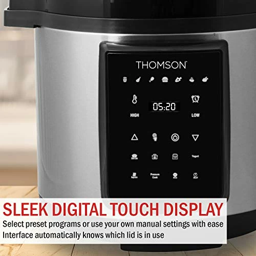 Best deal π Thomson TFPC607 9-in-1 Pressure Cooker And Air Fryer With Dual Lid, Slow Cooker And More, Digital Touch Display, 6.5 QT Capacity, Included Cooking Accessories - Stainless Steel π - Image 5