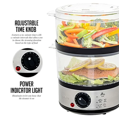 Cheap โจ Ovente Electric Food Steamer 5 Quart With 2 Tier Stackable BPA-Free Baskets, 400W Stainless Steel Base, Auto Shut-Off And 60-Minute Timer, Fast Steaming Ideal For Vegetable And Fish, Silver FS62S โค๏ธ - Image 2