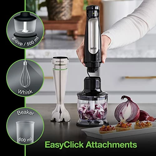 Best Sale 👏 Braun MQ7035X 3-in-1 Immersion Hand, Powerful 500W Stainless Steel Stick Blender Variable Speed + 2-Cup Food Processor, Whisk, Beaker, Faster, Finer Blending, MultiQuick 🥰 - Image 3
