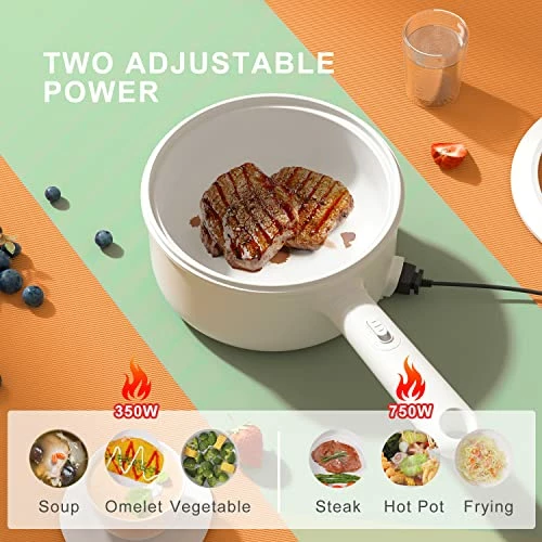 Budget ๐ฅฐ Pan Electric, Non-Stick Hot Pot Electric With Strainer, YOKEKON 2.64 Quart Large Cooking Pan For Omelet, Soup, Fondue, Pasta, Steak, Perfect For Dorm And Camping, Steamer, White ๐ฏ - Image 4