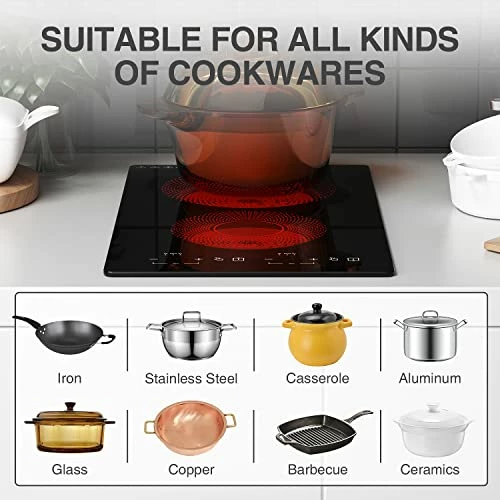 Outlet ๐ ANHANE Electric Cooktop 2000W Electric Burner Stove Top,110v Double Induction Cooktop Built-in Electric Hot Plates Burners For Cooking,9 Heating Level,20 Temperature Ajustement,Timer & Kid Safety Lock โญ - Image 3