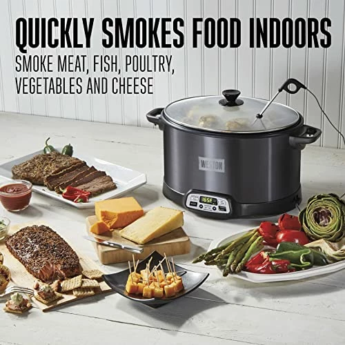 Best Sale π WESTON BRANDS 2-in-1 Programmable Slow Cooker & Electric Indoor Smoker, 6 Quart, With 3-Tier Smoking Rack For Meat, Cheese And More, Dishwasher Safe Crock, Temperature Probe, Black (03-2500-W) π - Image 2