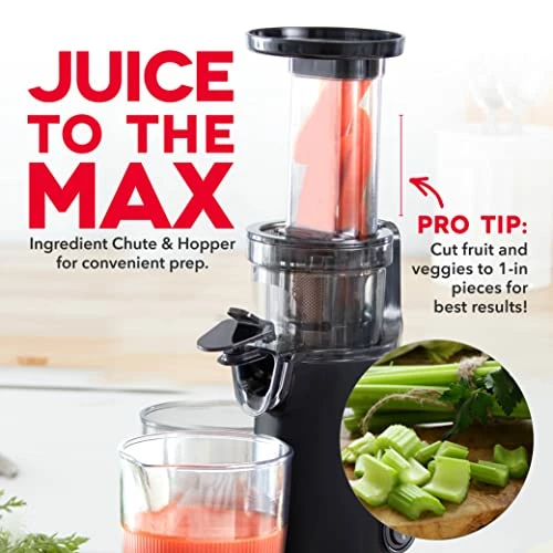 Discount ๐ DASH Deluxe Compact Masticating Slow Juicer, Easy To Clean Cold Press Juicer With Brush, Pulp Measuring Cup, Frozen Attachment And Juice Recipe Guide - Black ๐ - Image 6