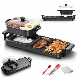 Best Pirce ❤️ Aoran Kitchen Aoran Electric Grill Indoor Hot Pot Multifunctional Korean BBQ Hotpot Non-stick Teppanyaki Grill Pot Smokeless Dual Temperature Control Easy Cleaning，2200W 3.5L GP-007AY 🌟