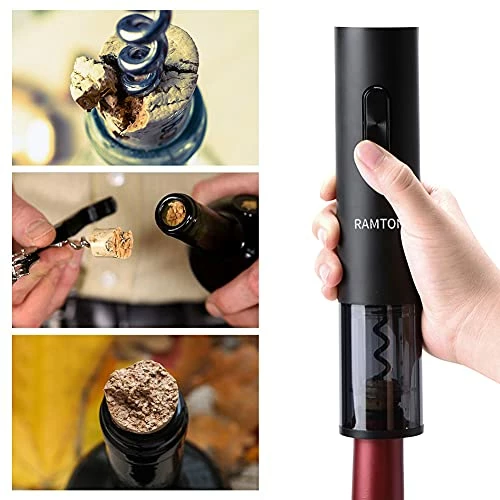 Best Sale π Ramtonx Electric Wine Bottle Opener, Battery Operated Wine Opener Corkscrew Set With Foil Cutter, Automatic Reusable Easy Carry Wine Opener Gift For Waiter π© Women As Bar Outdoor Kitchen Wine Accessories Matte Black π - Image 4